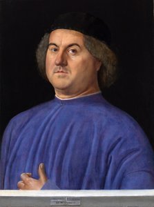 ""Egy férfi portréja"" Bourgeois kék tunikába öltözött - Alvise Vivarini festménye (1446 körül – 1505 körül) 1497 London National Gallery