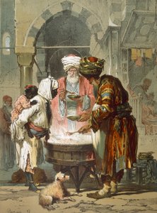 Nő egy utcai szökőkútnál Sebil, kocsma. 1865. alkotó: Amadeo Preziosi