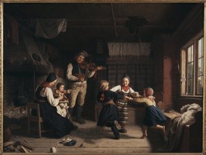 Vasárnap este egy parasztházban Dalecarliában - Vasárnap este egy parasztházban Dalarnában, Lindegren, Amalia (1814-1891). olajfestmény