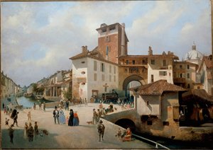 Kilátás a Ticinese kapura, Milánó (festmény alkotó: Ambrogio Fermini