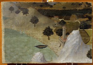 Egy tó mellett álló kastély - tempera panelen alkotó: Ambrogio Lorenzetti