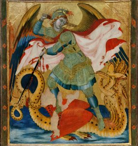 Szent Mihály arkangyal sárkányt ölő Szent Benedek és Szent Bertalan között (tempera, tábla)
