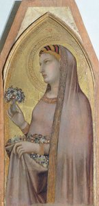 Szent Dorottya, részlet a triptichonról, amely Madonnát és gyermekét Mária Magdolnával és Szent Dorottyát ábrázolja Ambrogio Lorenzettitől (1290-kb. 1348), olaj, fa alkotó: Ambrogio Lorenzetti