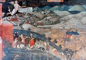 A jó kormányzás hatásai a vidéken, részlet, 1338-1340 alkotó: Ambrogio Lorenzetti