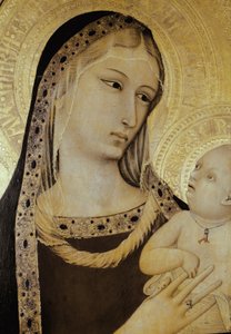 Szűz és gyermek, részlet. Szent Ügyész triptichonja (Tempera fán alkotó: Ambrogio Lorenzetti