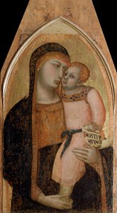 Szűz gyermekkel (a poliptichon központi panelje) - tempera és arany a panelen alkotó: Ambrogio Lorenzetti