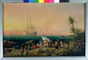 Jean de Bethencourt (kb.1360-1425), Norman Navigator, Lanzarote szigetének felfedezése 1402-ben, 1848 alkotó: Ambroise Louis Garneray