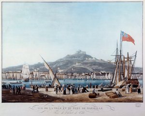Marseille kikötőjének képe Ambroise Louis Garneray (1783-1857) restaurációs akvarellje alatt, 19. századi Marseille, Musee de la Marine alkotó: Ambroise Louis Garneray
