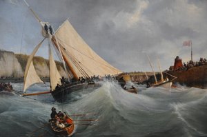 az Ő Királyi Felsége, Berry hercegné szolgálatában álló Furet állami vitorláshajó Dieppe kikötőjéből kifelé tartva alkotó: Ambroise Louis Garneray