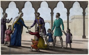 Batilde (vagy Bathilde, II. Clovis felesége) eltörli a drága adót, amelyet a gallok fejenként fizettek, kicsik és nagyok egyaránt. - Chelles apátság. Ambroise Tardieu tervezte és metszett 1825-ben. alkotó: Ambroise Tardieu