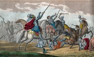 I. Clovis (466-511), a frankok királya, a Merovingok dinasztiája - Az alamanok elleni tolbiac-i csata során megfogadta, hogy ha Isten győzelmet ad, áttér a katolicizmusra - Rajzolja és sírja Ambroise Tardieu 1825-ben