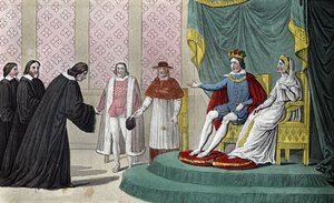 II. Ferenc (1544-1560) bejelenti az apja halála után őt köszöntő parlamenti képviselőknek, hogy nagybátyjait, Guise (Francois) herceget választotta. alkotó: Ambroise Tardieu