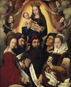 Holland: Mária a gyermekkel, angyalok, próféták és testvérek között Deipara Virgo alkotó: Ambrosius Benson