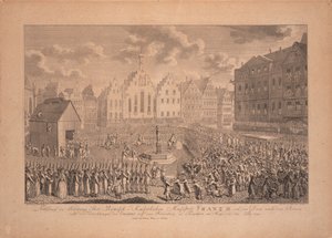 Ferenc koronázási körmenete a frankfurti katedrálistól Römerbergbe 1792 júliusában alkotó: Ambrosius Gabler