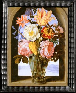 Virágcsokor egy kőből készült boltívben, amely egy ... alkotó: Ambrosius II Bosschaert