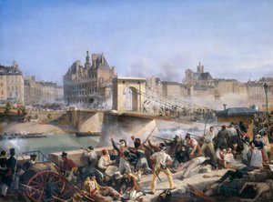 Támadás a Hotel de Ville ellen és harc a Pont d’Arcole-on, 1830. július 28. alkotó: Amédée Bourgeois