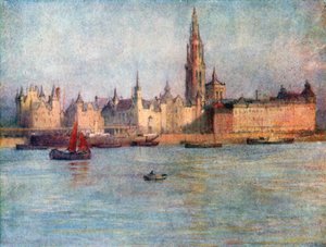 A Tete de Flandre-i útállomás, Antwerpen (színes litográfia) alkotó: Amedee (after) Forestier