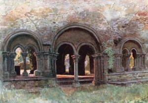 A genti Szent Bavon apátság kerengőjének romjai (színes litográfia) alkotó: Amedee (after) Forestier