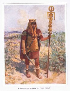 Egy zászlótartó a terepen, illusztráció A római katona, 1928-ból alkotó: Amedee Forestier