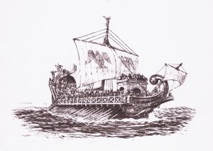Flottaőrjárat: római hajók, illusztráció a Római katonából, 1928