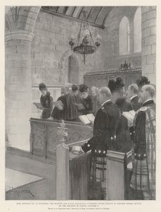 VII. Edward király Balmoralban, Őfelsége és Alexandra királyné részt vesznek az istentiszteleten a Crathie plébániatemplomban október 6-án, vasárnap délelőtt.