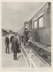 VII. Edward király Németországban, Őfelsége a most használatban lévővel együtt tervezett új vasúti szalonját vizsgálja.