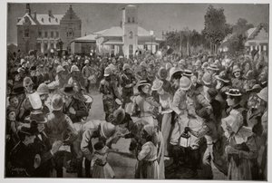 Bloemfontein brit megszállása – Esti koncert a piactéren a Highland Brigade csövei mellett alkotó: Amedee Forestier
