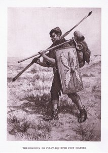 Az Impeditus vagy teljesen felszerelt gyalogos katona, illusztráció A római katona, 1928-ból