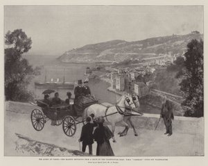 A királynő Cimiezben, Őfelsége visszatér a Villefranche Road-i Drive-ról, a HMS Cambrian Villefranche-on fekszik alkotó: Amedee Forestier
