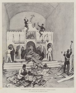 A krétai bajok, a török csapatok meggyaláznak egy templomot a Galata-nál