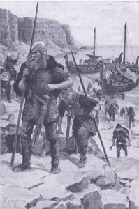 A vikingek megtalálják Amerikát, a My Magazine-ból, pub. 1922 (litho) alkotó: Amedee Forestier