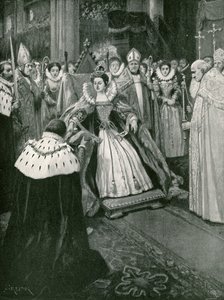 A kesztyűk átadása a Worksop-i uradalom lordja által Erzsébet koronázásakor. alkotó: Amedee Forestier