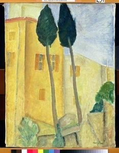 Ciprusfák és ház, 1919 alkotó: Amedeo Modigliani