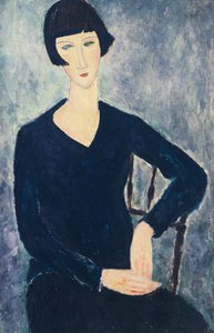 Fiatal nő rojttal vagy fiatal ülő nő kék ruhában alkotó: Amedeo Modigliani