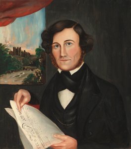 A Hubbard nevű férfi Boston Atlaszt olvas. alkotó: American 19th Century