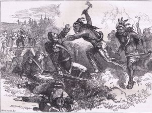 Indiánok támadása Fort Dearbornban, illusztráció a Cassells History of the United States című könyvéből, kiadó: Cassell, Petter & Galpin, 1900 körül (litho)