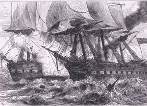 Harc a Chesapeake és a Shannon között, illusztráció az Egyesült Államok Cassells történetéből, Cassell, Petter & Galpin kiadásában, 1900 körül (litho)