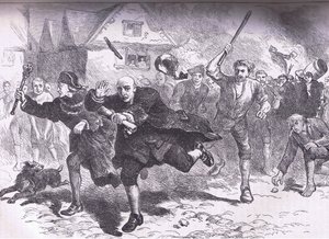 Hutchinson repülése a lázadók előtt 1766, illusztráció a Cassells History of the United States-ből, kiadó: Cassell, Petter & Galpin, 1900 körül