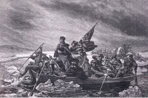 Washington átkelés a Delaware-en, illusztráció az Egyesült Államok Cassells Historyjából, Cassell, Petter & Galpin kiadásában, 1900 körül (litho)