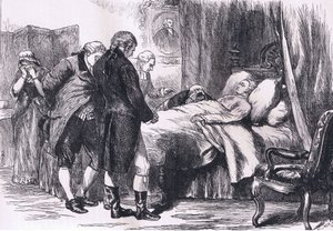 Washington a halálos ágyán, illusztráció a Cassells History of the Egyesült Államokból, kiadó: Cassell, Petter & Galpin, 1900 körül (litho)