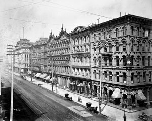 A State Street keleti oldala északra néz a Madison Street felől, Chicago, 1878 körül alkotó: American Photographer