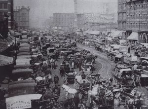 A Haymarket tér tele van lovas kocsikkal, Chicago alkotó: American Photographer
