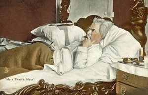 Mark Twain, ágyban fekve, szivarozva (színes fotó) alkotó: American Photographer