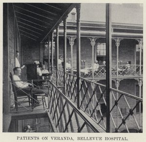 Betegek a verandán, Bellevue Hospital (f/w fotó) alkotó: American Photographer