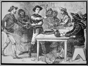 A Texas Rangers letartóztat egy mexikói betyárt, 1880 körül (metszet) alkotó: American Photographer