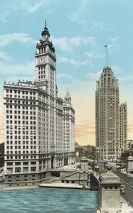 Wrigley épület és Tribune Tower (színes fotó) alkotó: American Photographer
