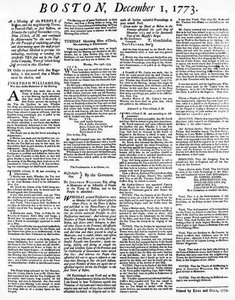 Egy Broadside újság, amely részletezi az 1773. decemberi bostoni teaparti eseményeit (nyomtatott)