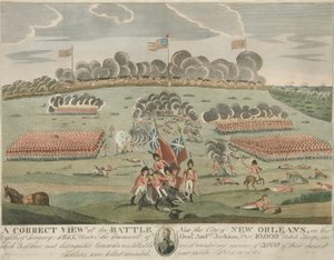 Helyes kilátás a csatáról New Orleans városa közelében, kocsma. 1815 körül (kézzel színezett metszet) alkotó: American School