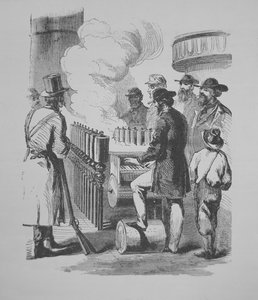 Amerikai gőzhajókon használt, gőzzel hajtott kalióp, 1870 körül (metszet) alkotó: American School