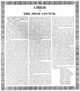 Az Utolsó Napok Szentjeinek Jézus Krisztus Egyháza Főtanácsának körlevele, 1846 (nyomtatás) alkotó: American School